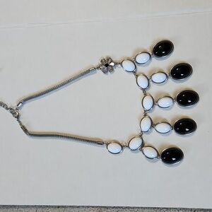 Black and White/Black Dangle  Bead Necklace Roping Chain